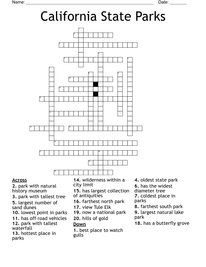 California State Parks Crossword