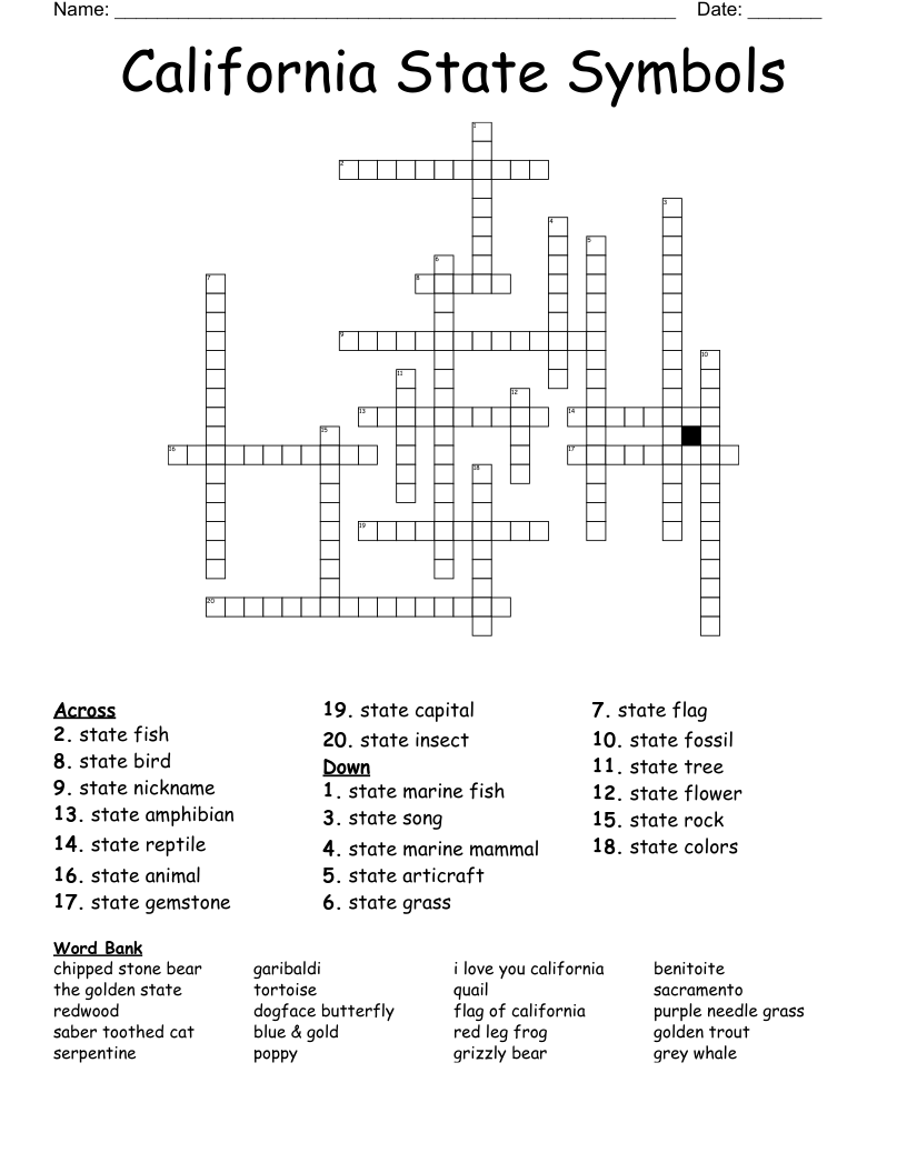 California State Symbols Crossword