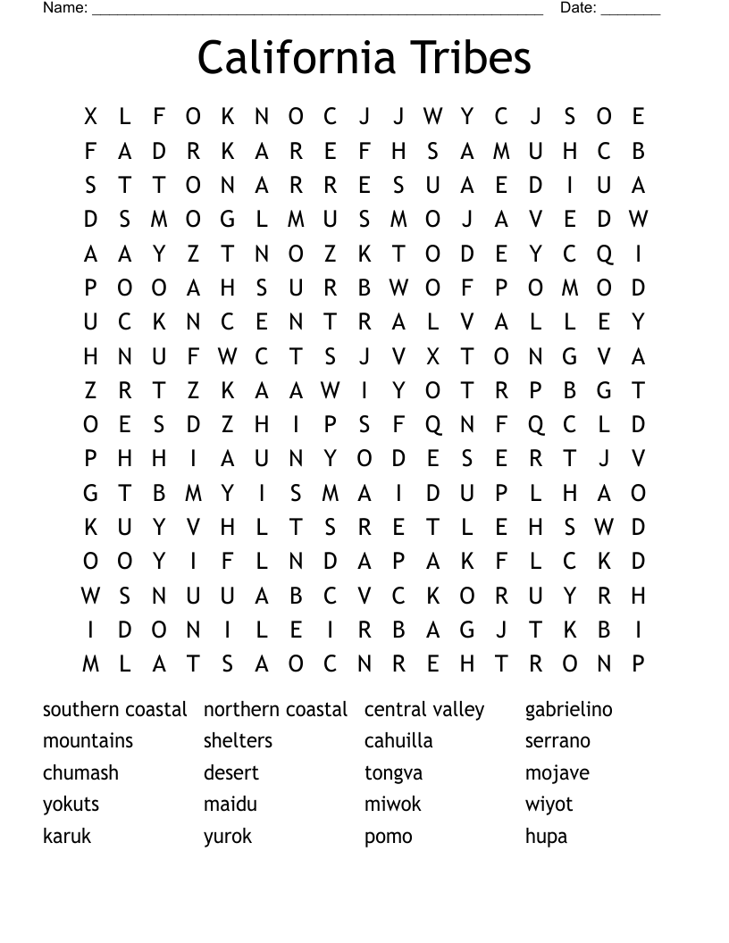 California Tribes Word Search