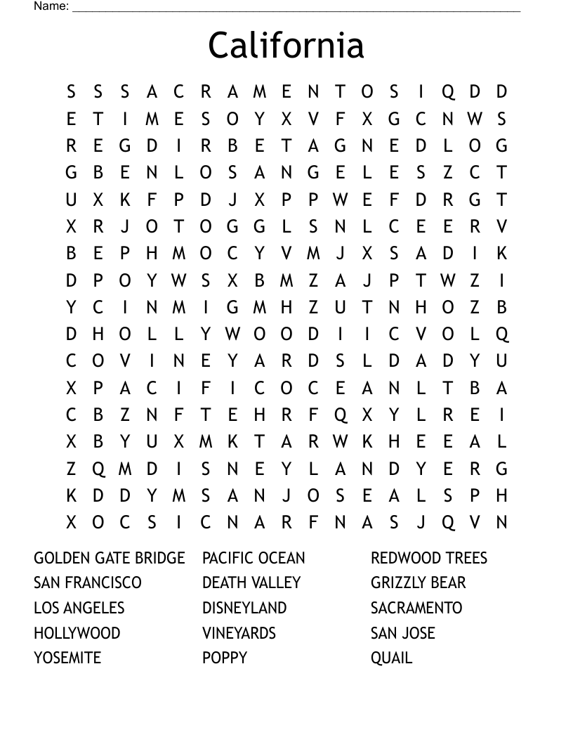 California  Word Search