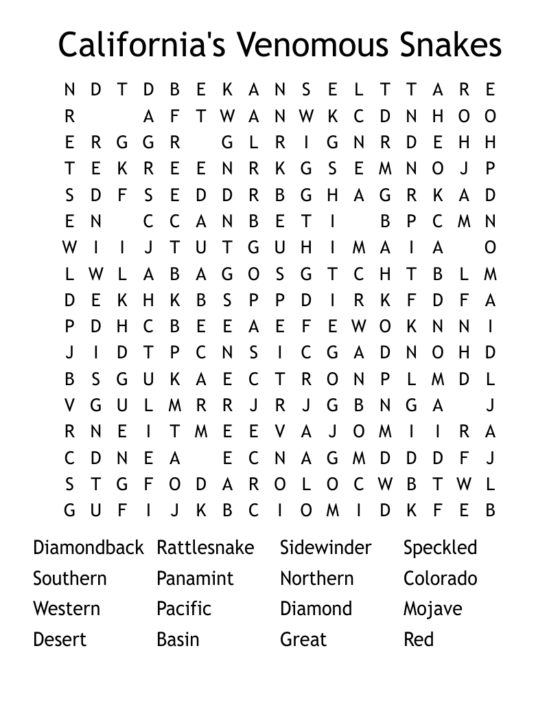 California's Venomous Snakes Word Search