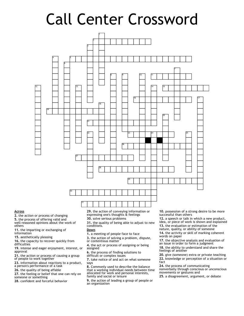 Call Center Crossword