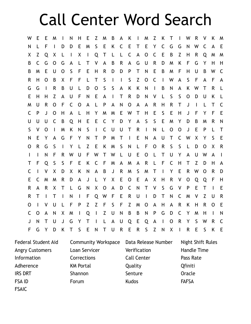 Call Center Word Search