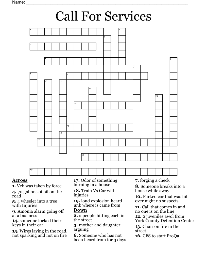 Call For Services Crossword