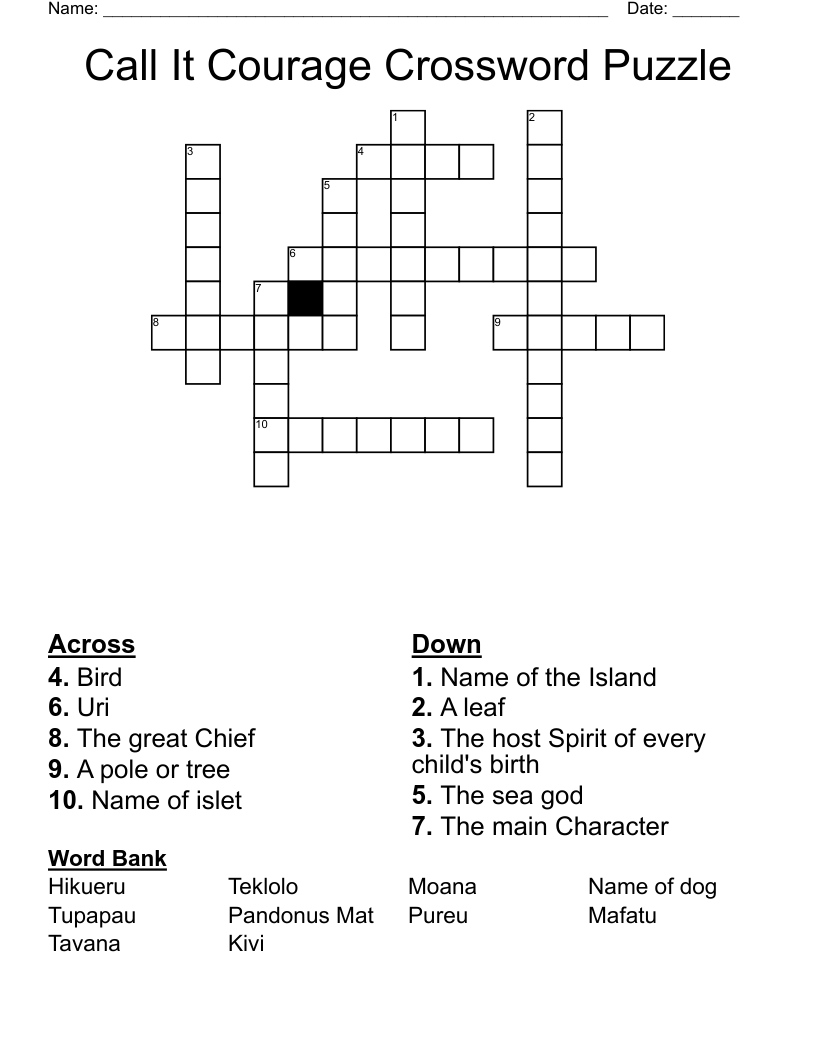 Call It Courage Crossword Puzzle