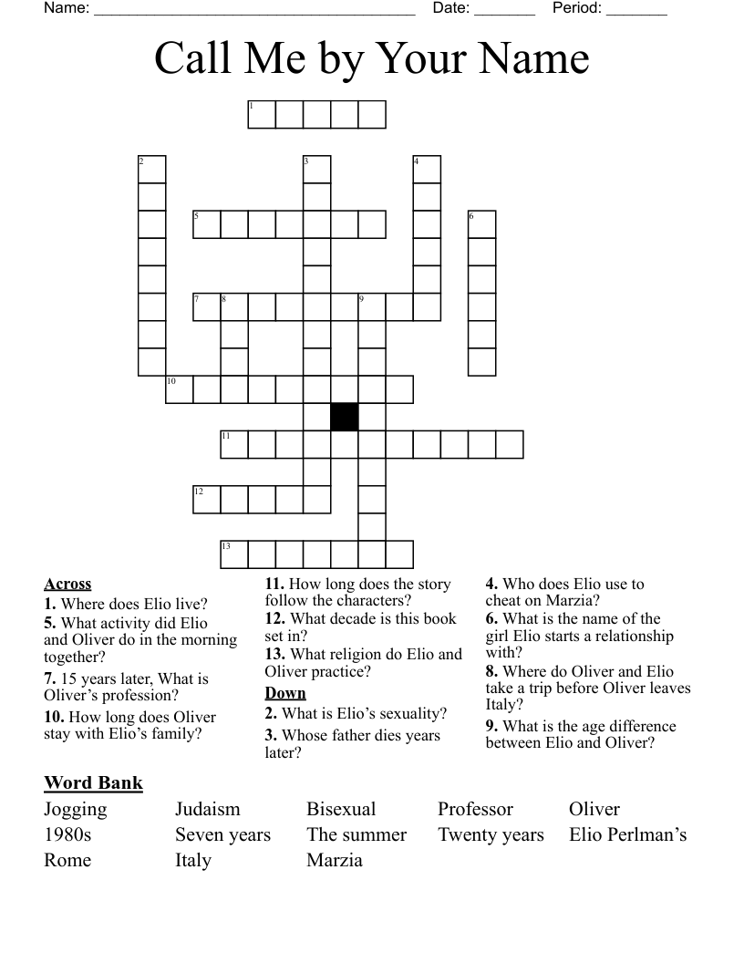 Call Me by Your Name Crossword