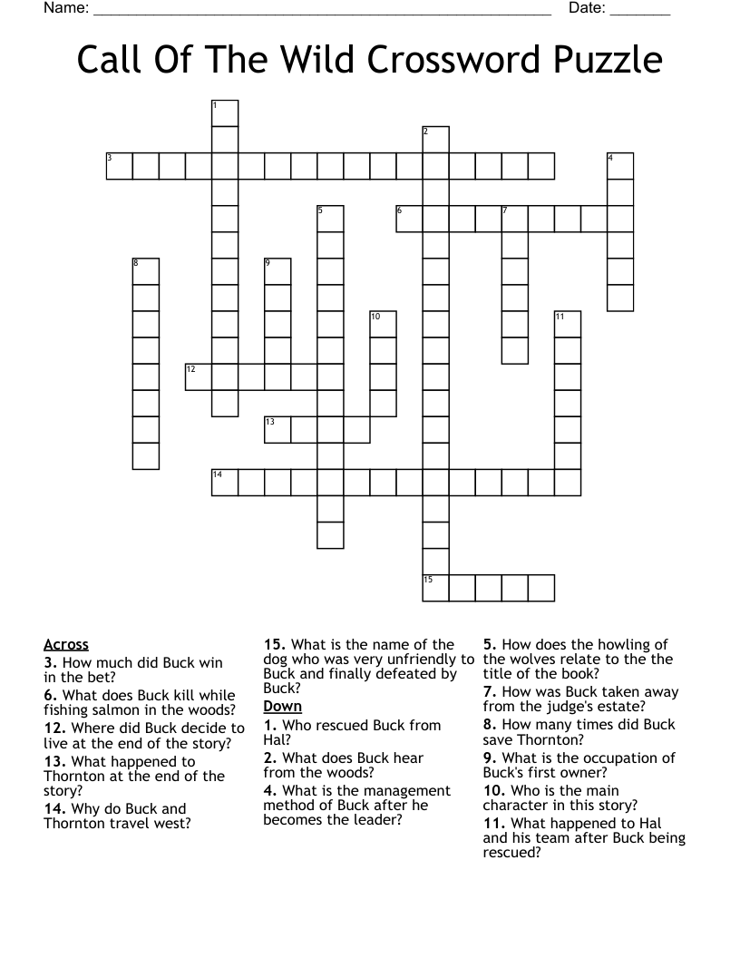 Call Of The Wild Crossword Puzzle