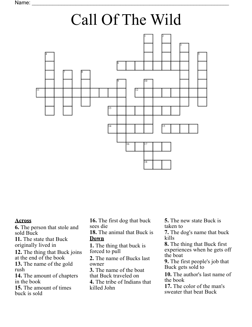 Call Of The  Wild Crossword