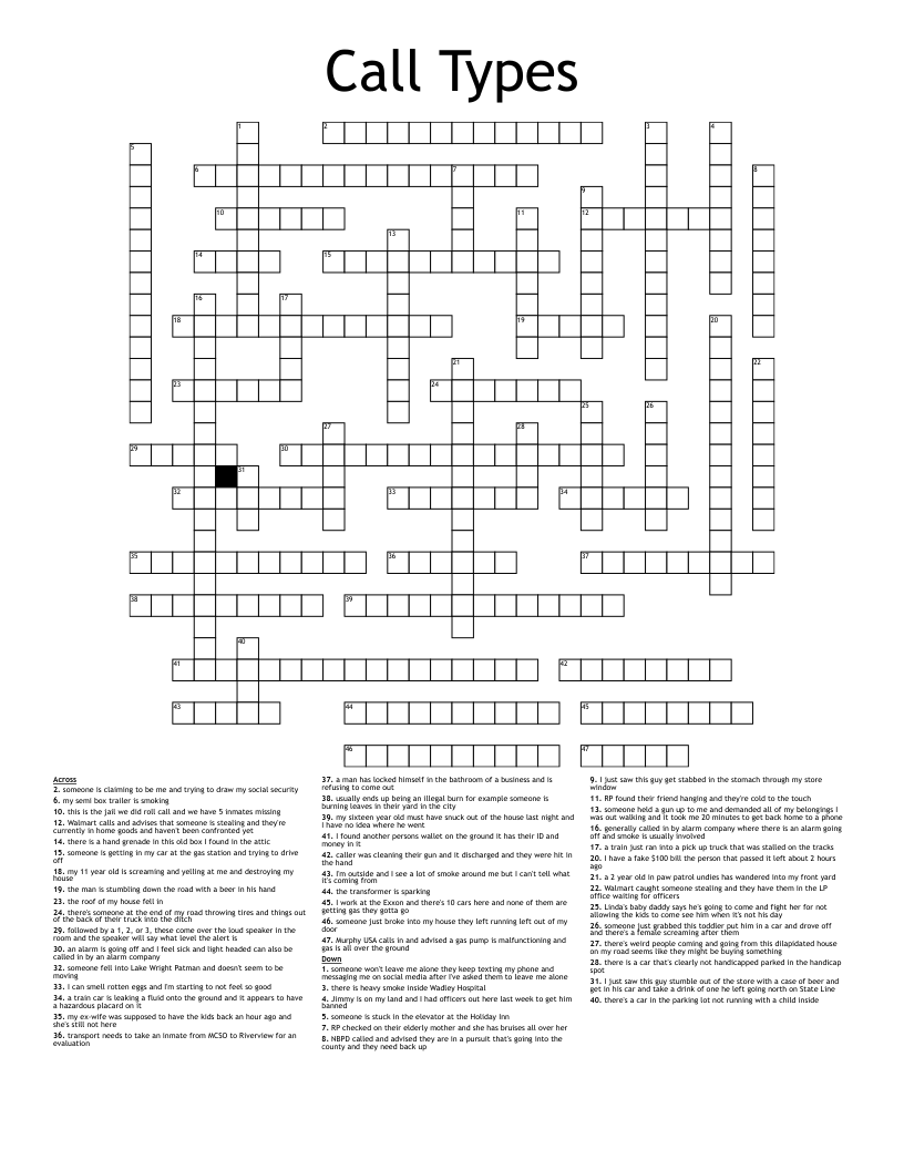 Call Types Crossword