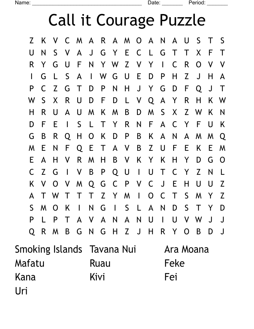 Call it Courage Puzzle Word Search