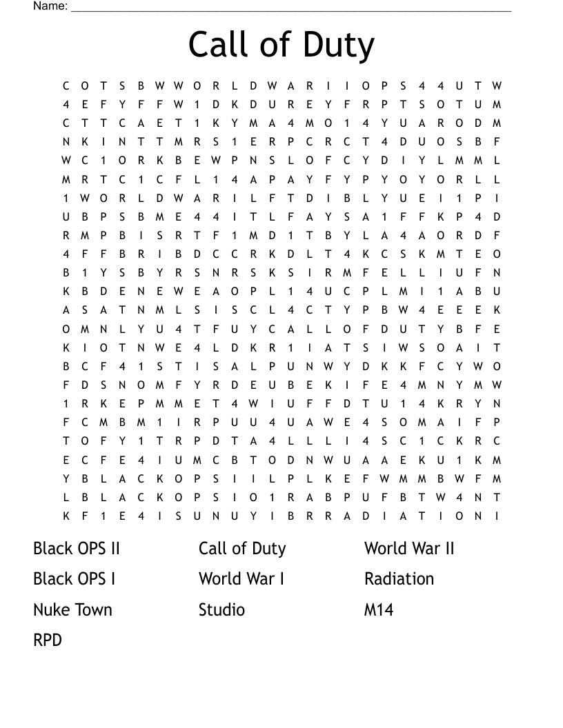 Call of Duty Word Search