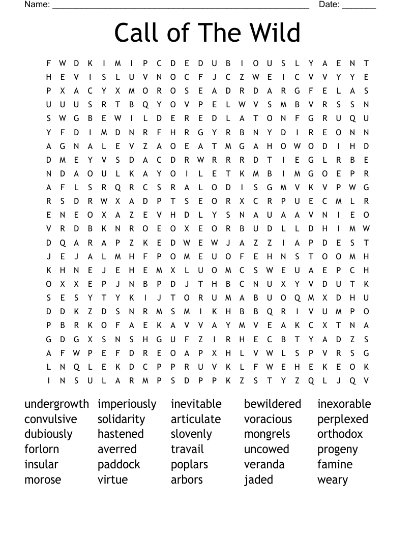 Call of The Wild Word Search