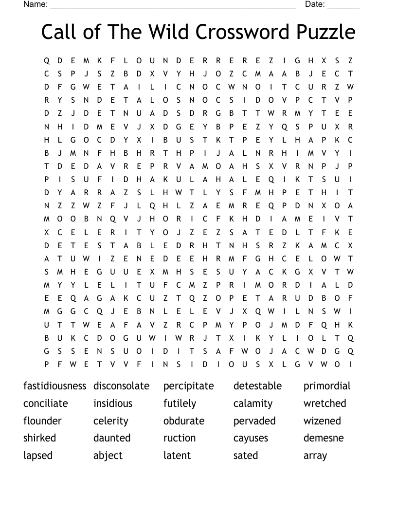 Call of The Wild Crossword Puzzle Word Search