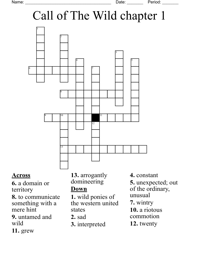 Call of The Wild chapter 1 Crossword