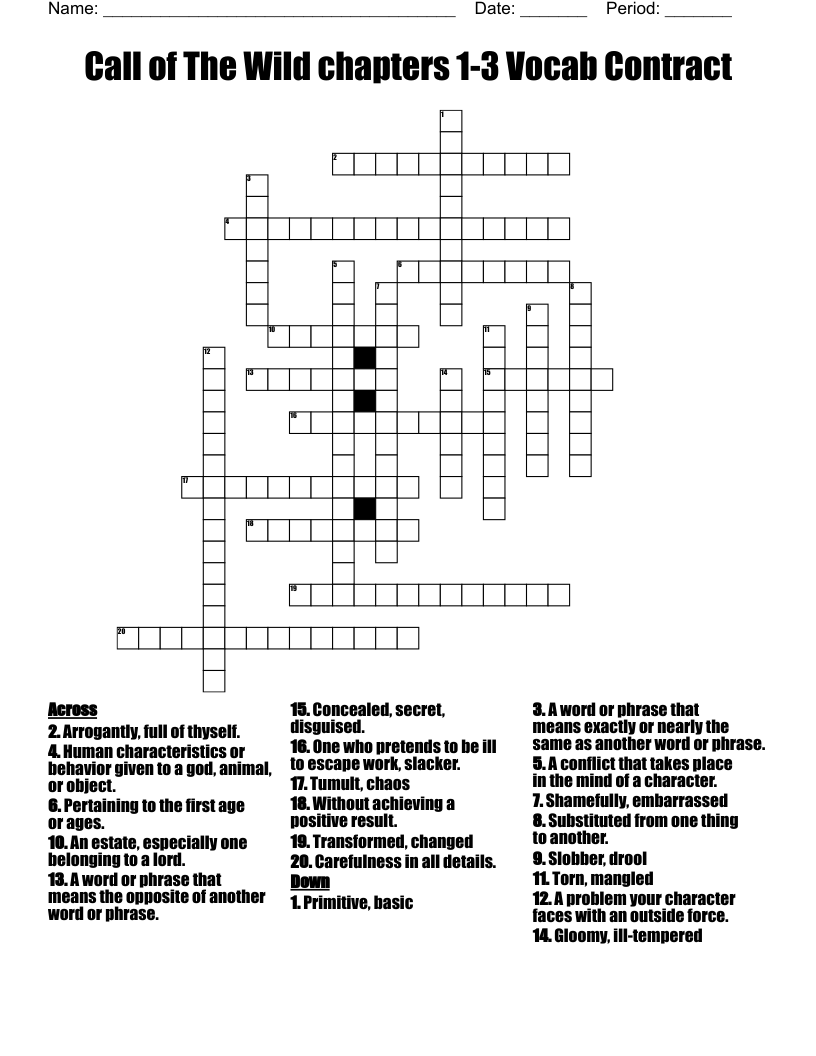 Call of The Wild chapters 1-3 Vocab Contract Crossword