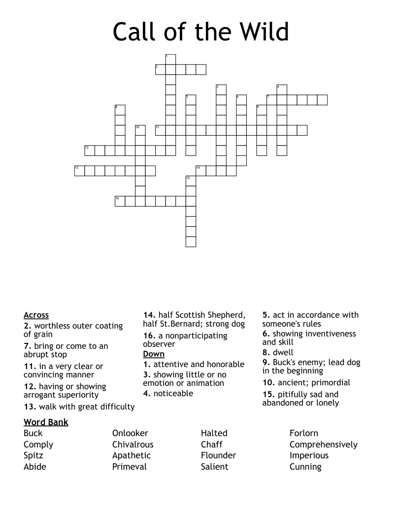 Call of the Wild Crossword