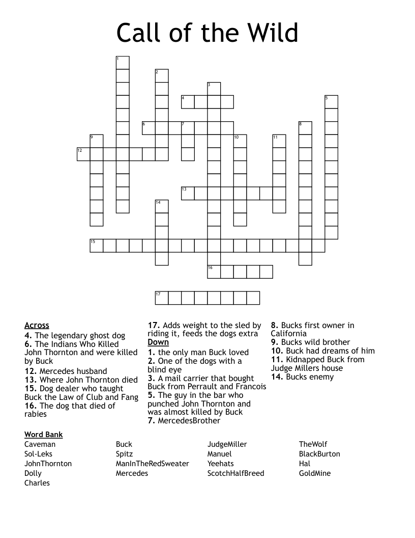 Call of the Wild Crossword
