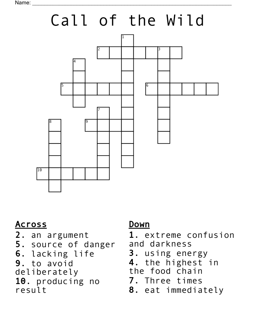 Call of the Wild Crossword