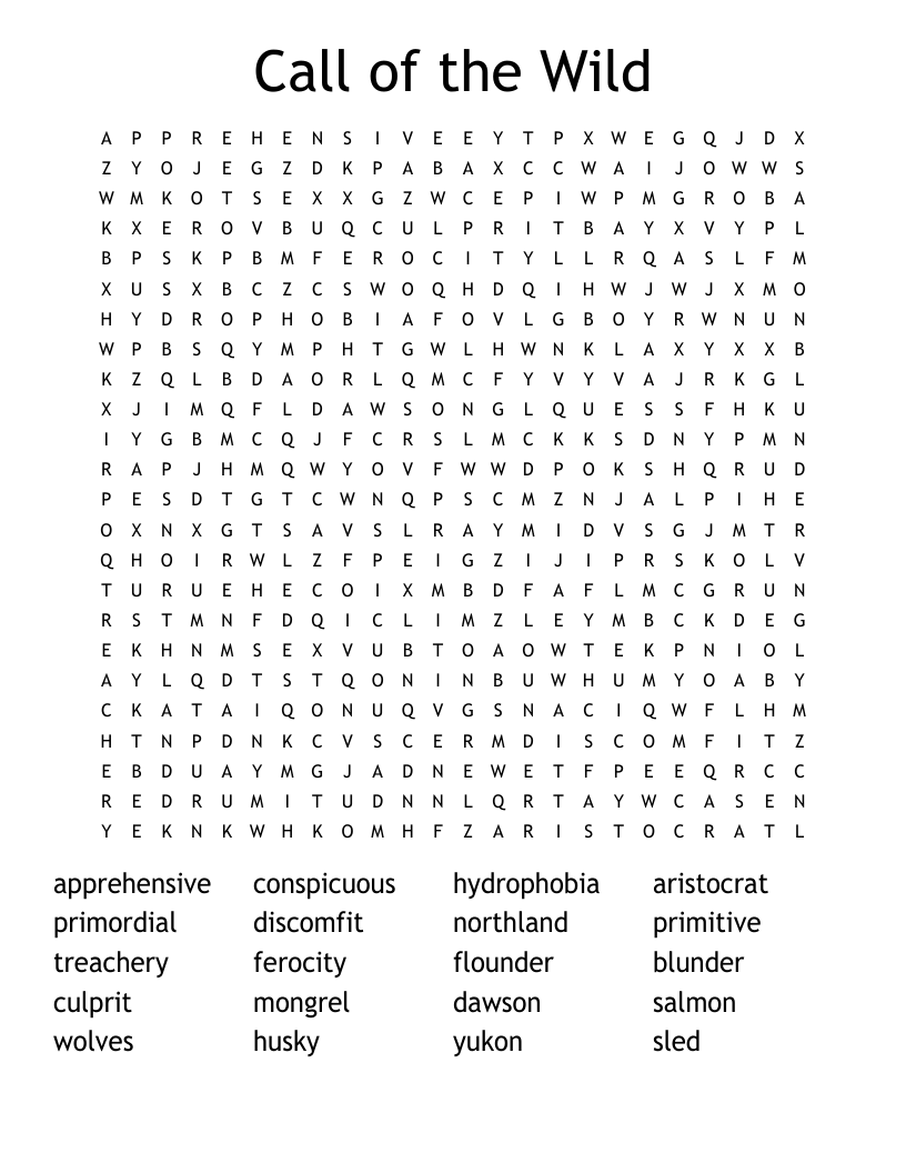 Call of the Wild Word Search