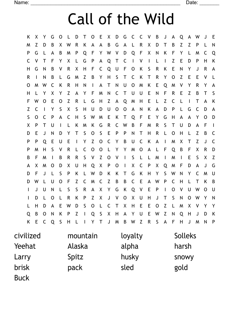 Call of the Wild Word Search