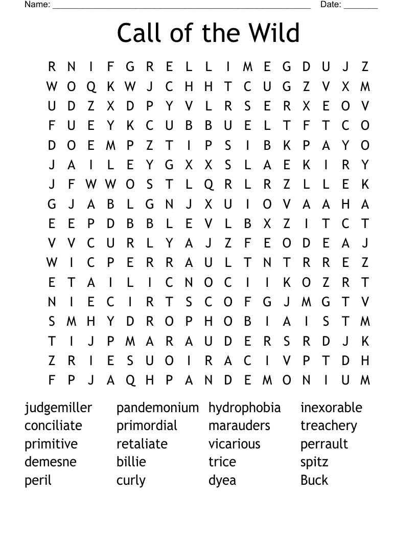 Call of the Wild Word Search