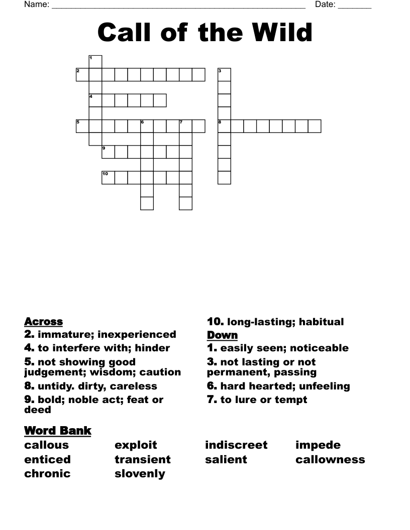 Call of the Wild Crossword