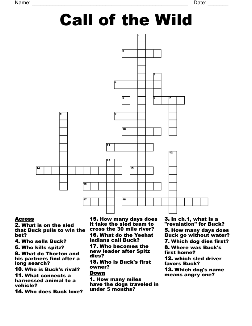 Call of the Wild Crossword