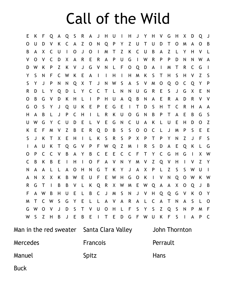 Call of the Wild Word Search