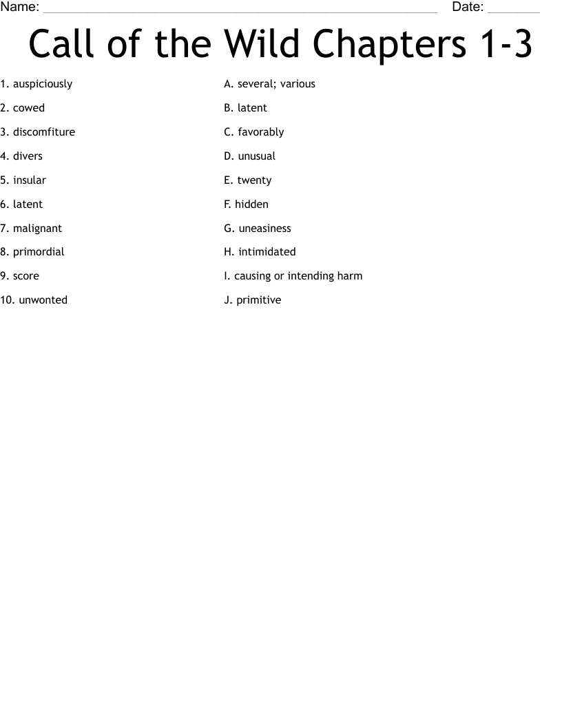 Call of the Wild Chapters 1-3 Worksheet