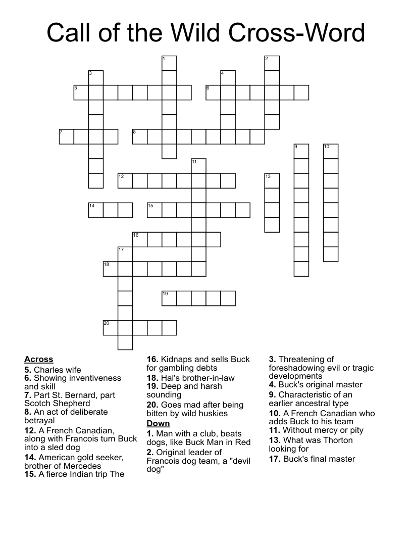Call of the Wild Cross-Word  Crossword