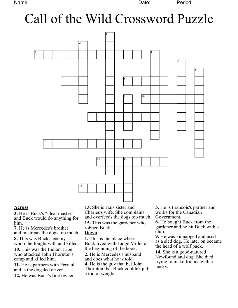 Call of the Wild Crossword Puzzle