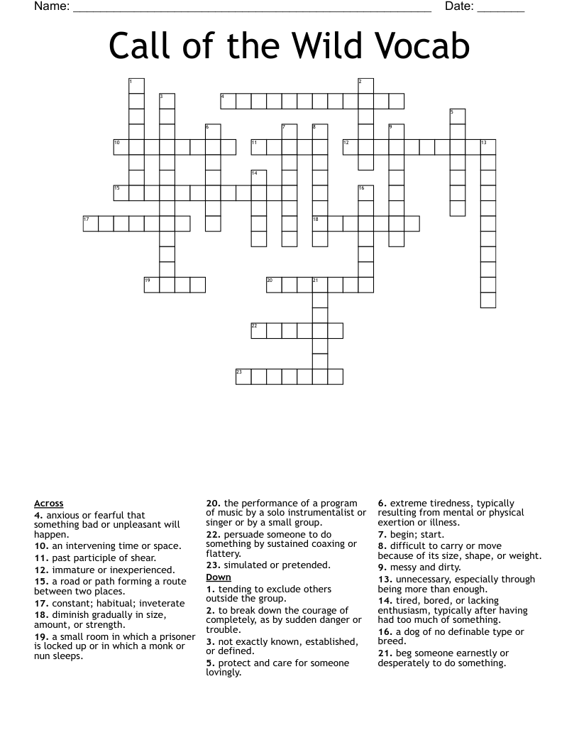 Call of the Wild Vocab Crossword