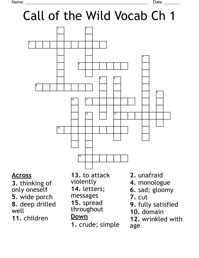 Call of the Wild Vocab Ch 1 Crossword