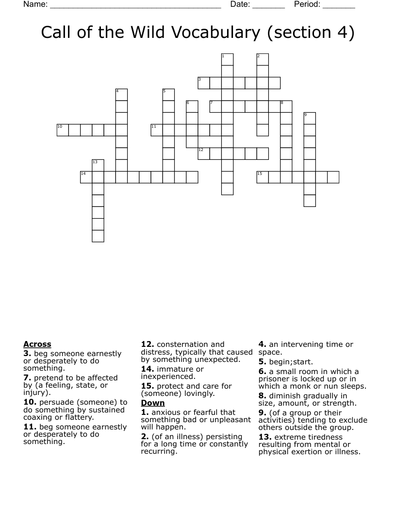 Call of the Wild Vocabulary (section 4) Crossword
