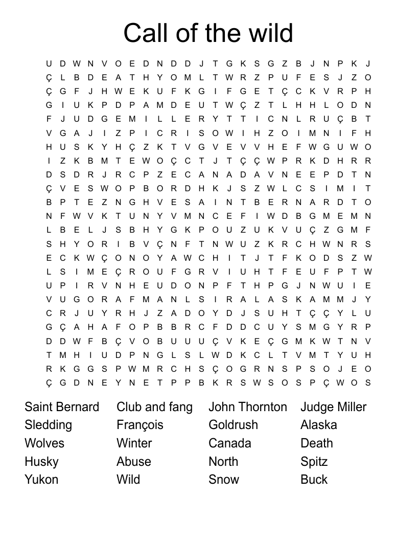 Call of the wild Word Search