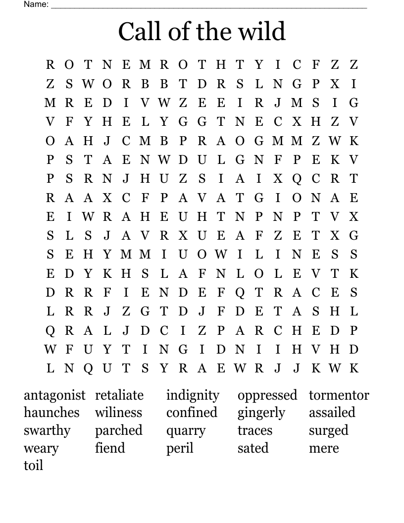 Call of the wild Word Search