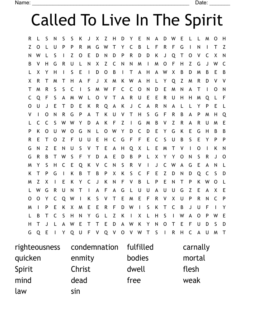 Called To Live In The Spirit Word Search