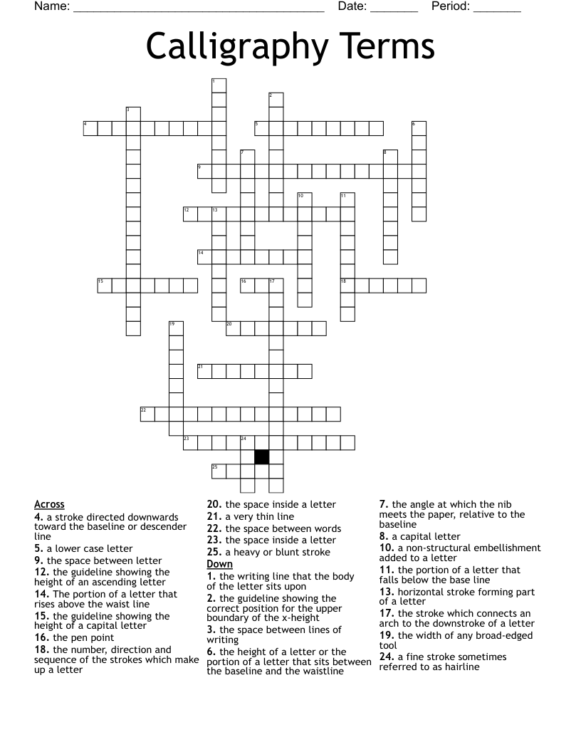Calligraphy Terms Crossword