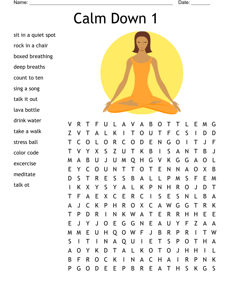 Calm Down 1 Word Search
