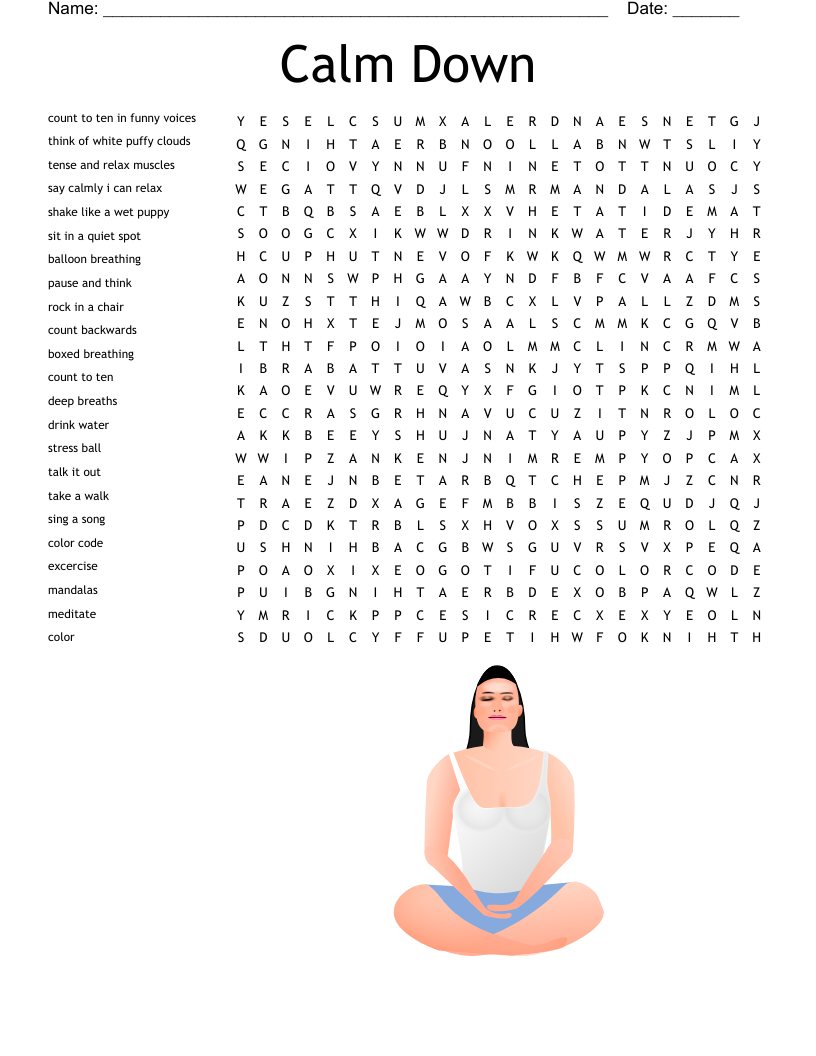 Calm Down Word Search