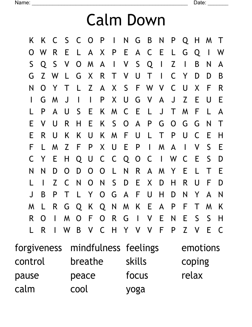 Calm Down  Word Search