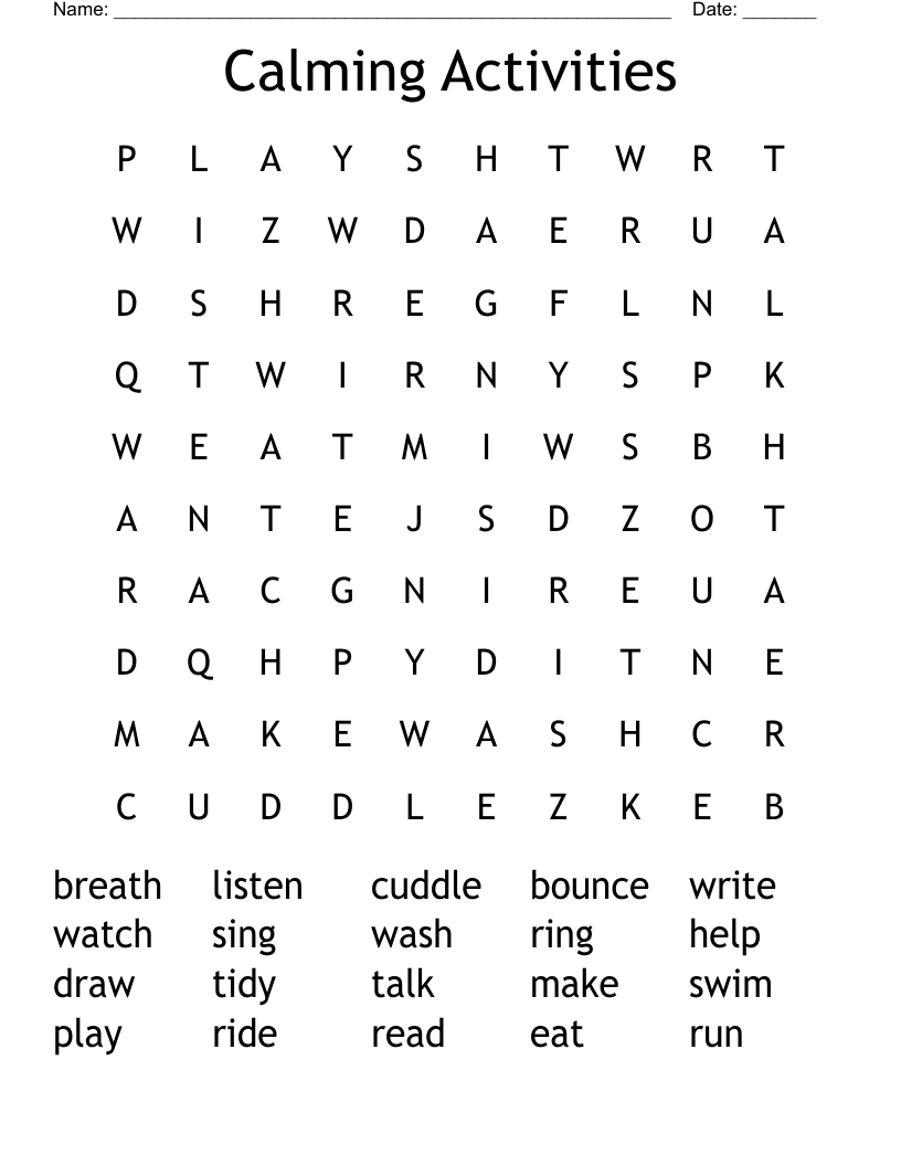 Calming Activities Word Search
