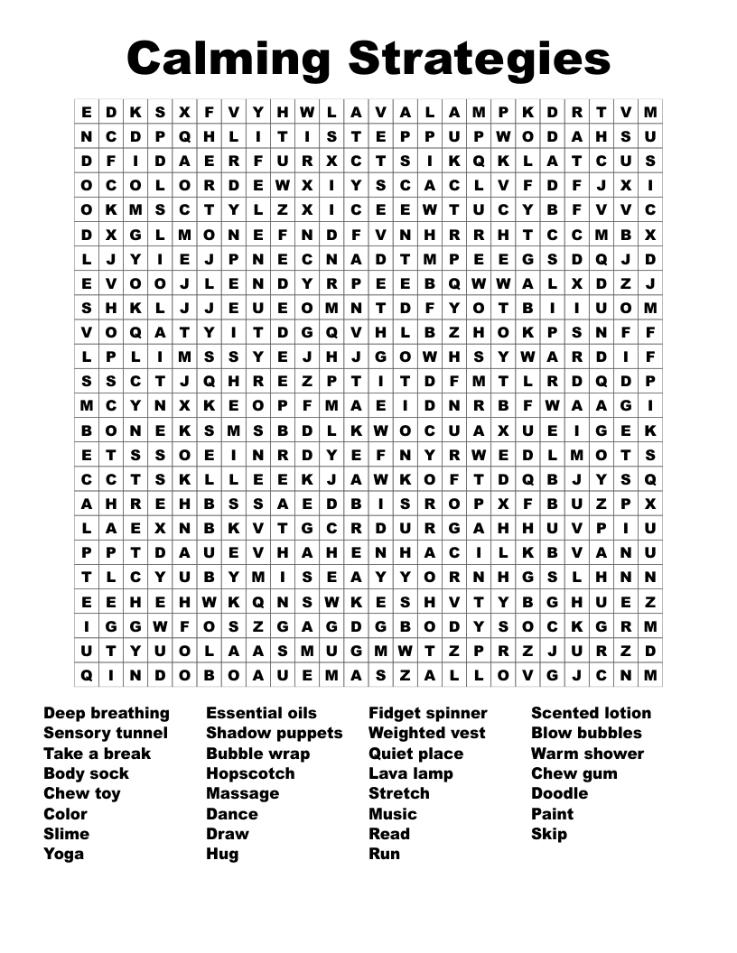 Calming Strategies Word Search