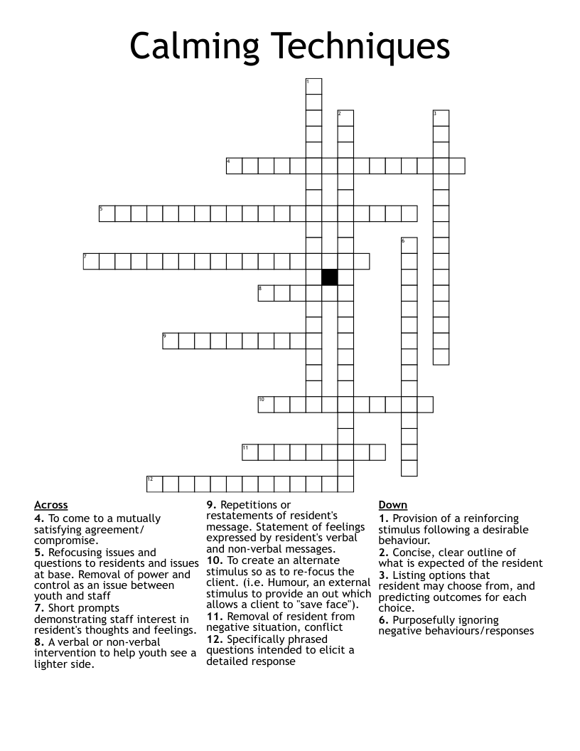 Calming Techniques Crossword