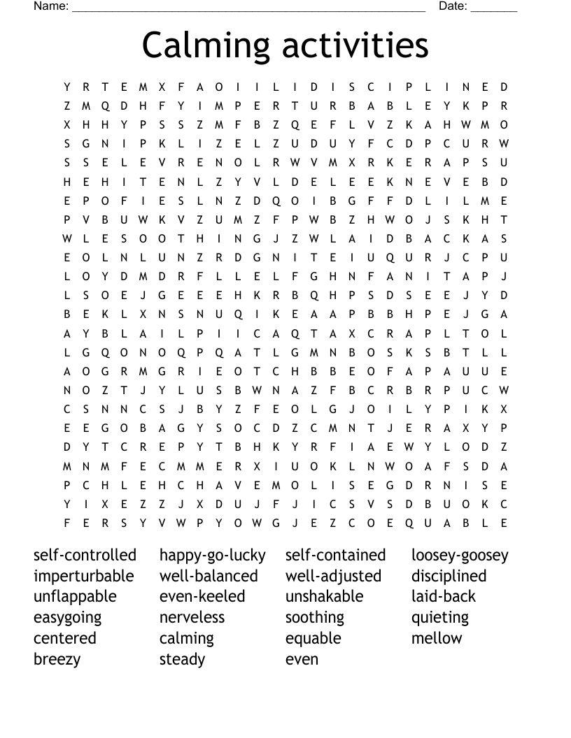 Calming activities Word Search