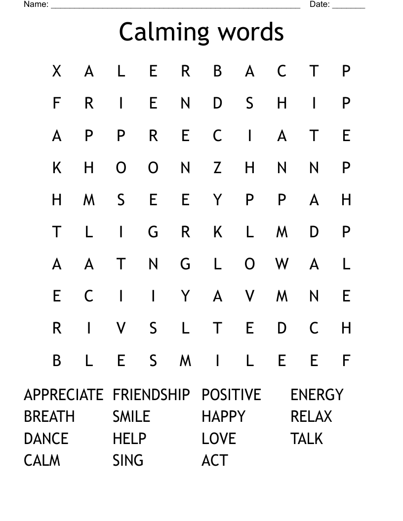 Calming words  Word Search