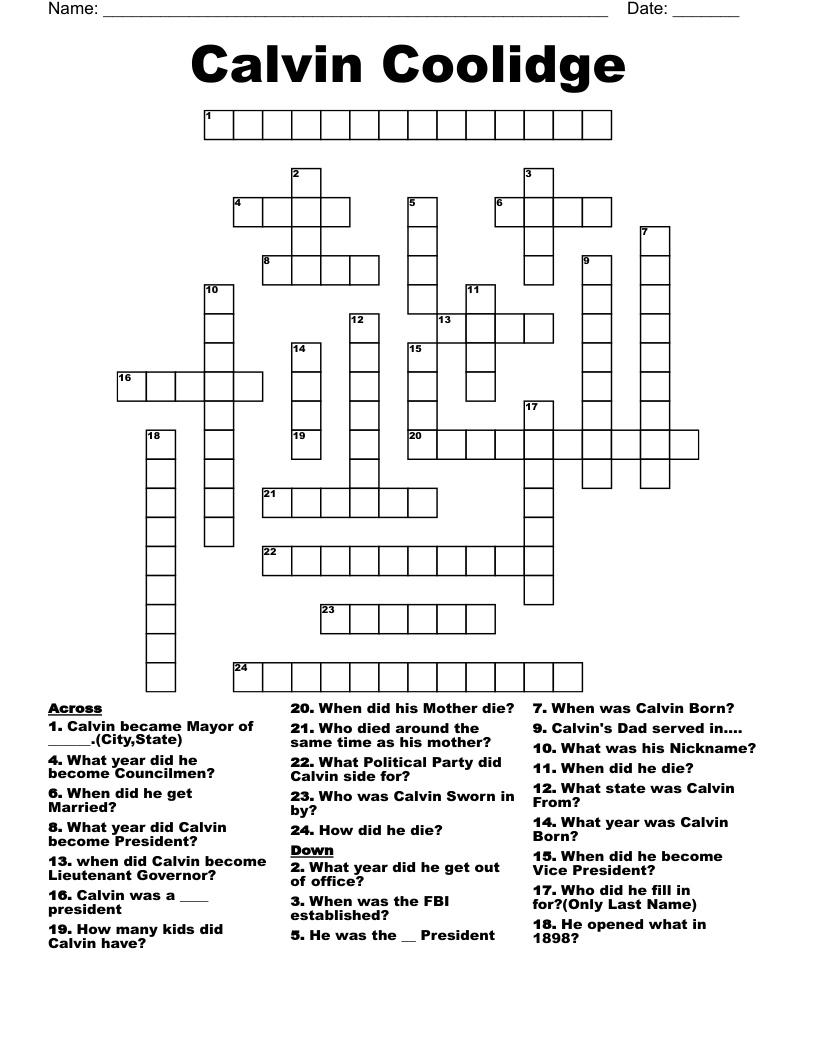 Calvin Coolidge Crossword