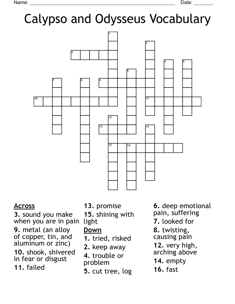Calypso and Odysseus Vocabulary Crossword