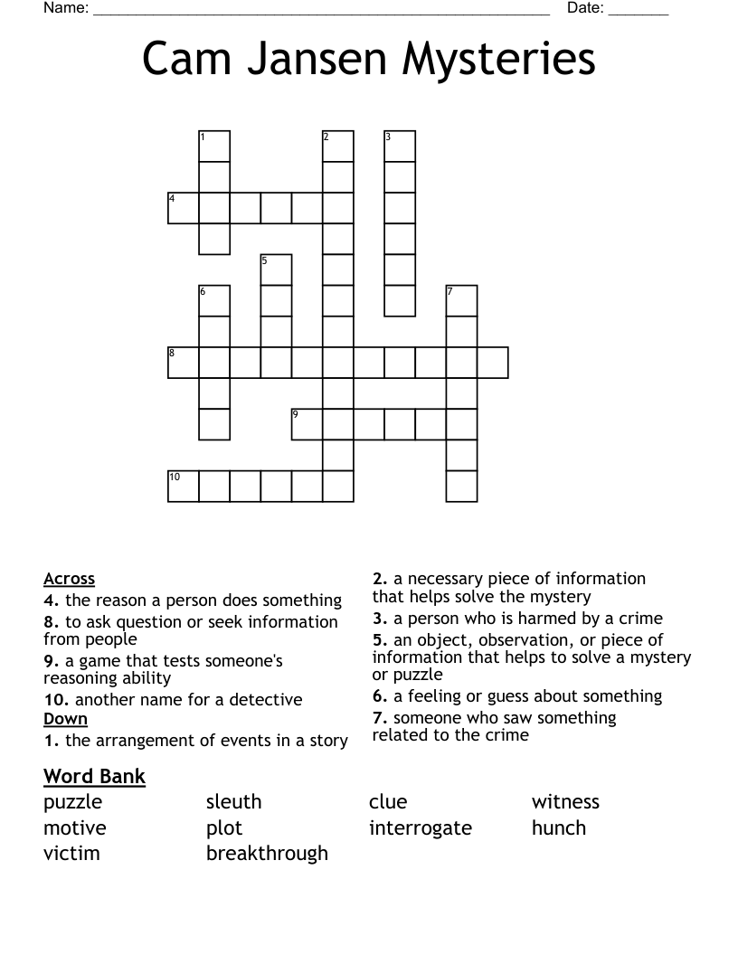 Cam Jansen Mysteries Crossword