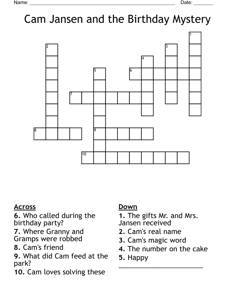 Cam Jansen and the Birthday Mystery Crossword